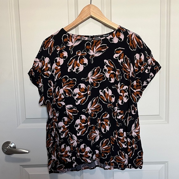 Madewell Tops - Madewell Black Floral Short Sleeve Blouse with Brown & Pink Accents PLUS SIZE